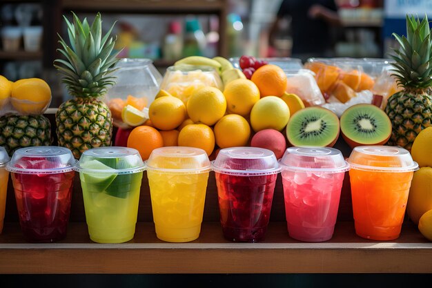 Photo photo market place fruits in plastic cup for mix