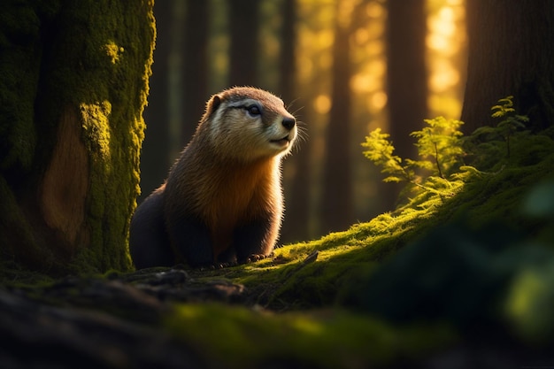 Photo photo of a marmot in the forest