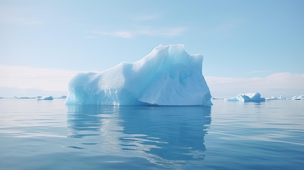 広大な海の中で優雅に浮かんでいる巨大な氷山の写真