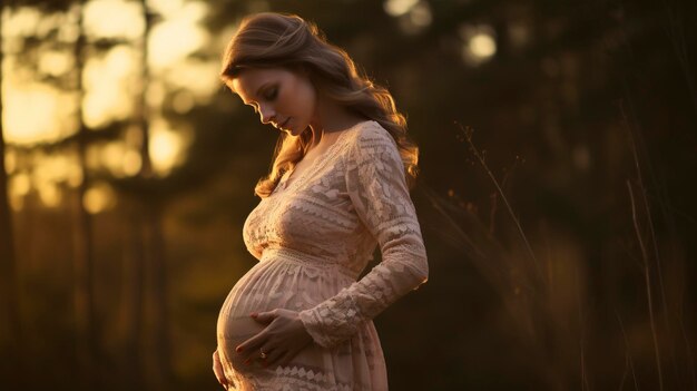 A photo of a maternity dress with lace details