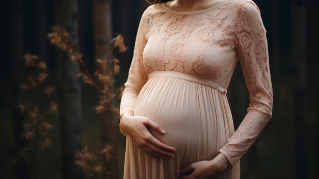 A photo of a maternity dress with lace details