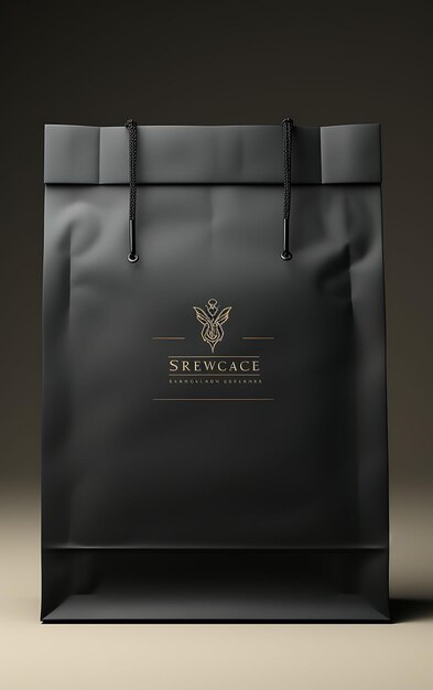 Photo of Matte Black Paper Bag Square Shape Blackout Theme Matte Fini Concept Design Handcraft Art