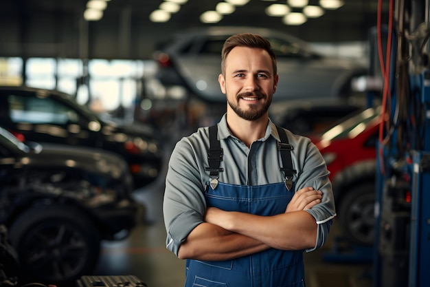 Photo of a mechanic man in a car repair shop