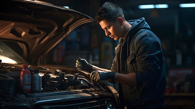 A photo of a mechanic performing an oil change