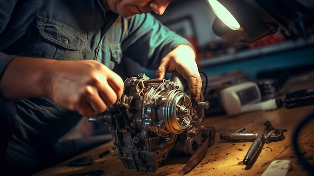 A Photo of a Mechanic Repairing a Car Starter Motor