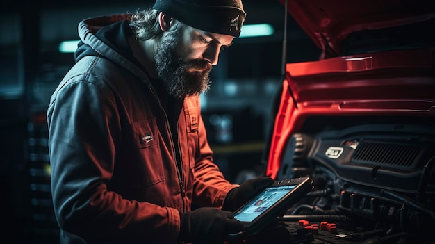 Photo a photo of a mechanic using an obd scanner