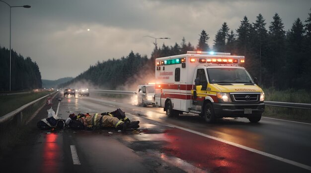 写真 高速道路上の勤務中の救急車の写真