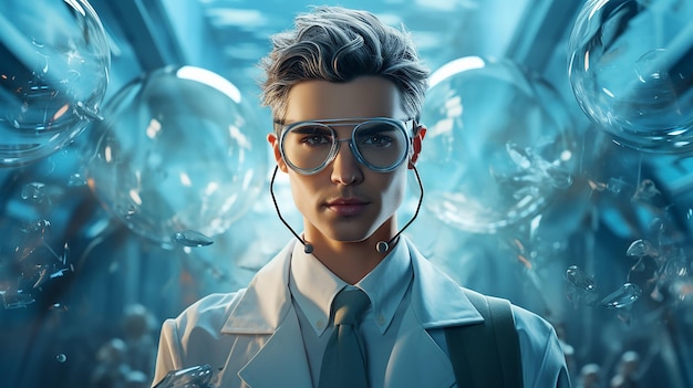 Photo medical banner with doctor wearing goggles