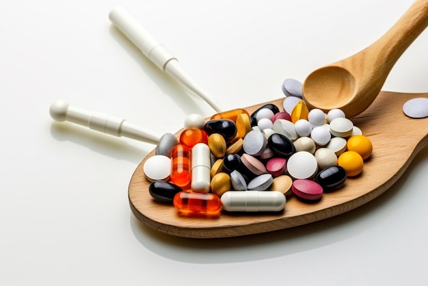 photo medicine bottle spilling colorful pills