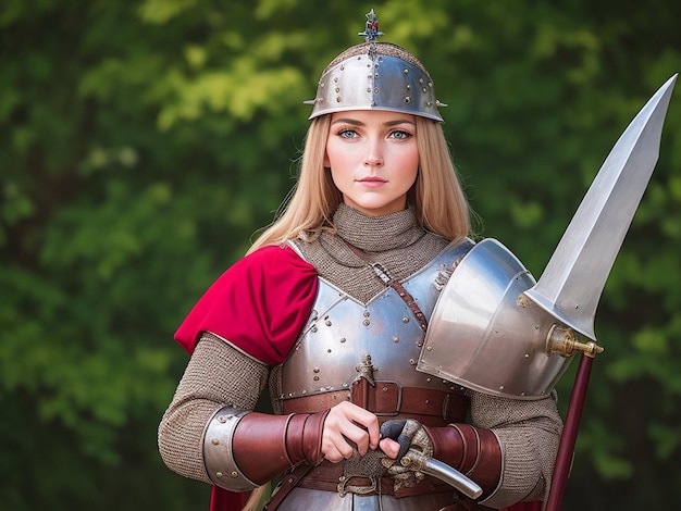 Photo medieval soldier woman portrait