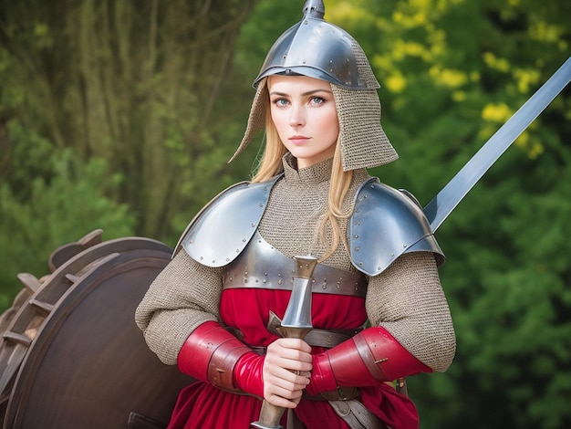 Photo medieval soldier woman portrait