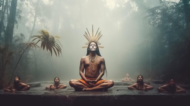 photo of meditation tribe in the rain