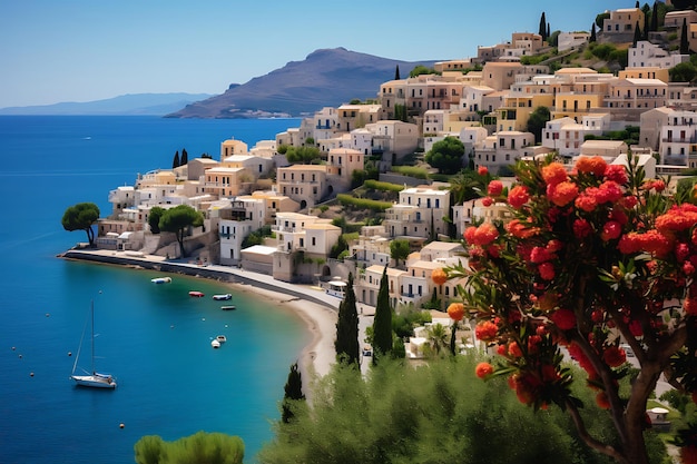 Photo a mediterranean coastal town with olive groves