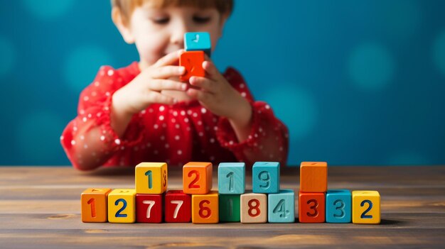 写真 中型の子供がAIで生成された数字で遊んでいます