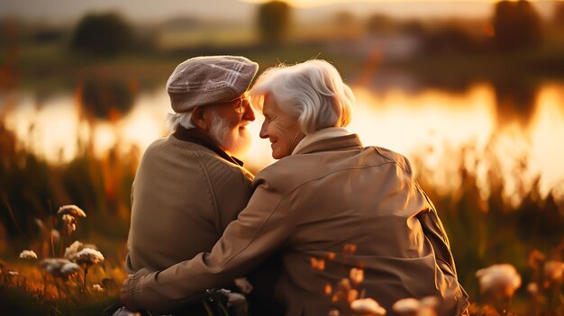 photo medium shot old romantic couple Generated by AI