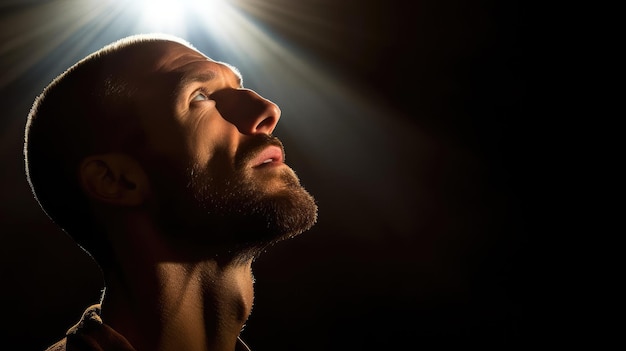 photo of a men looking into the light