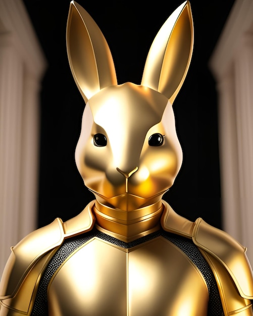 photo of a men wearing golden armor suit with gold rabbit head Generative AI