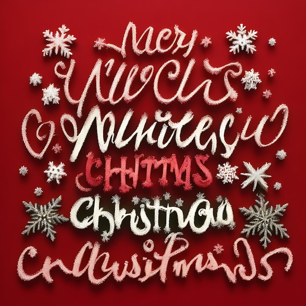 Photo photo merry christmas lettering on red background with snowflakes