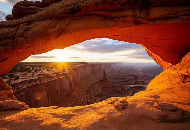 Photo of mesa arch in the morning sunrise