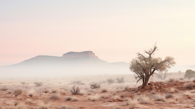 Photo a photo of a mesa terrain with juniper trees foggy morning