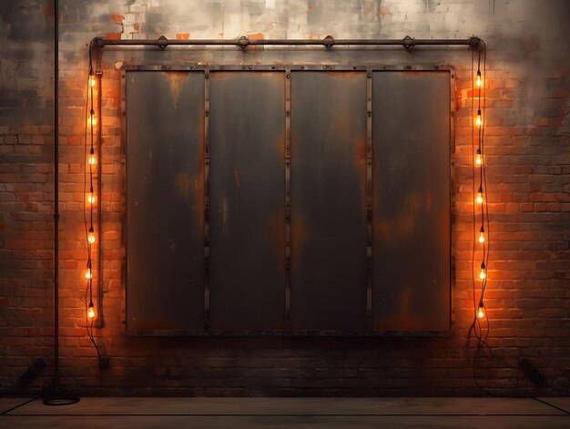 Photo of Metal Grille Wall With Decorative String Lights Industrial a Aesthetic Creative Wallpaper