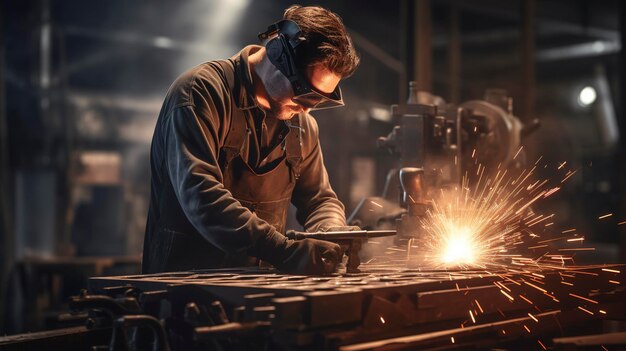 A photo of a metal sculptor welding pieces