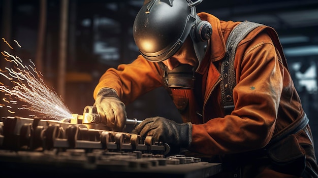 A photo of a metalworker welding a unique sculpture