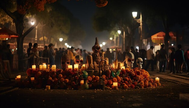 Photo a photo of mexico cutz at dias de los muertos at night