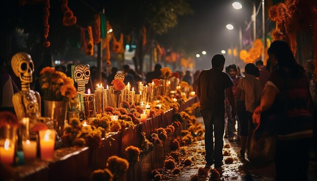 Photo a photo of mexico cutz at dias de los muertos at night