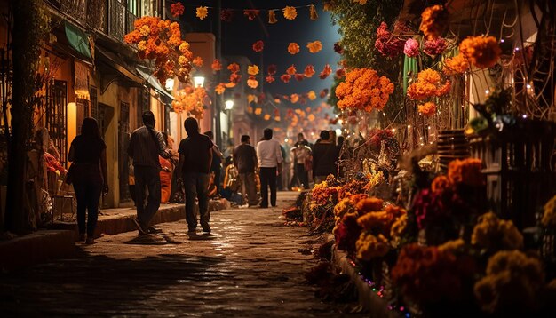 A Photo of Mexico Cutz at Dias de Los muertos at Night