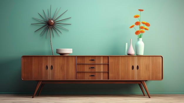 A photo of a mid century modern sideboard