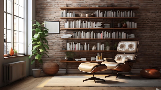 Photo of a midcentury modern reading nook in an apartment