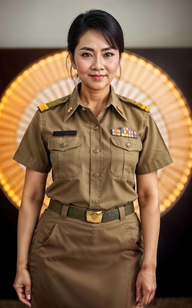 Photo photo of middle aged asian woman in thai teacher uniform generative ai