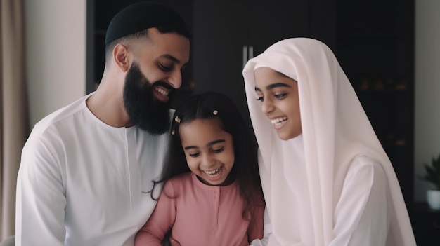 Photo of the middle eastern parents having fun with their little girl