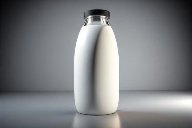 Photo a milk bottle with a black cap on a table on world milk day with generative ai