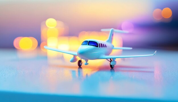 photo of mini plane toy with glowing light generative AI