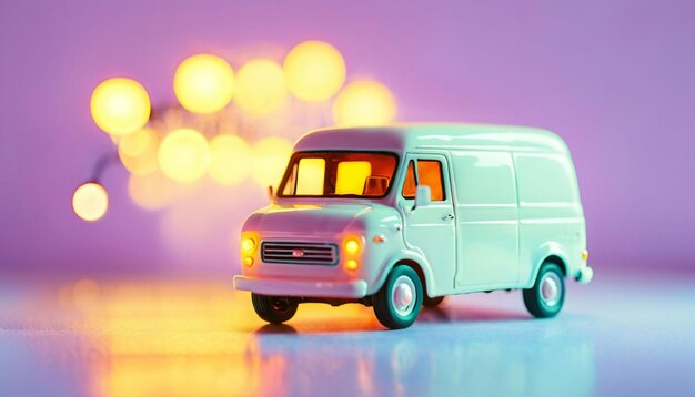 photo of mini van toy with glowing light generative AI