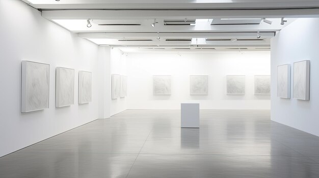 A photo of a minimalist art exhibit with stark white walls