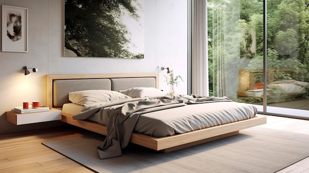 A Photo of Minimalist Bedroom with Platform Bed and Clean Lines