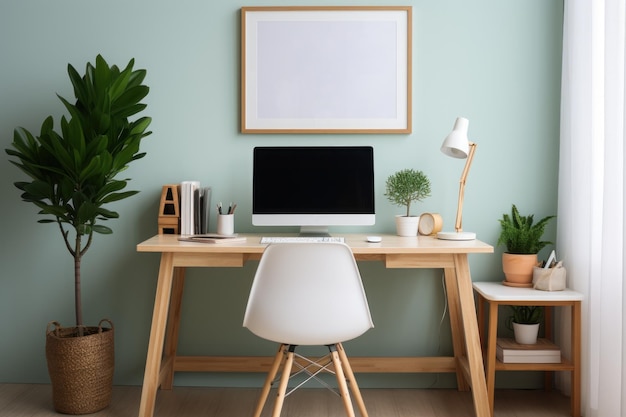 Premium AI Image | A Photo of a minimalist computer desk setup with a ...