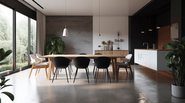 A Photo of Minimalist Dining Room with Streamlined Furniture