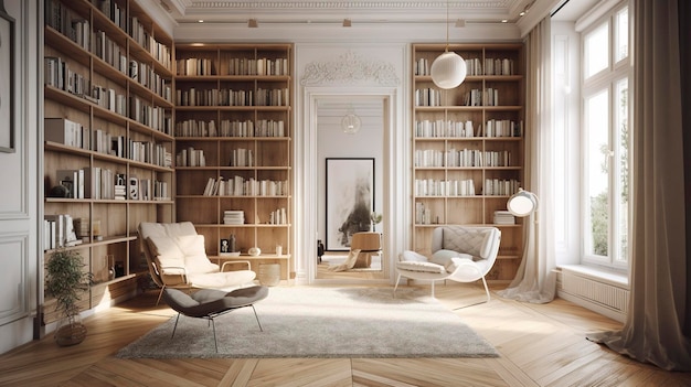 A Photo of Minimalist Home Library with Cozy Reading Nook