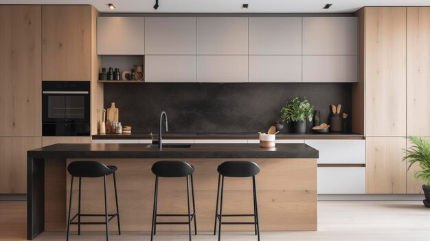 A Photo of a Minimalist Kitchen with Minimal Clutter and High End Appliances