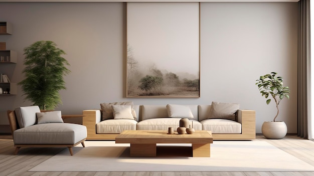 A Photo of a Minimalist Living Room with Clean Lines and Neutral Color Scheme