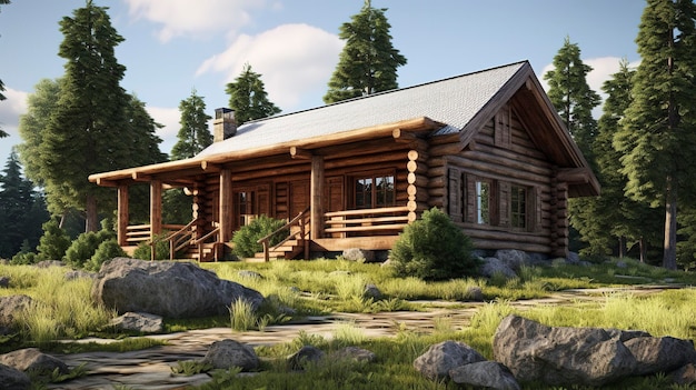 A photo of a Minimalist Log Cabin Exterior