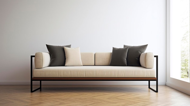 Foto una foto di un divano lounge minimalista con linee rette e cuscini minimalisti