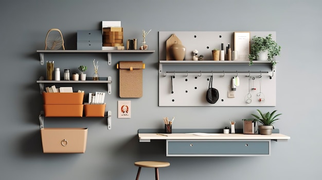 Photo a photo of a minimalist office wall organizer