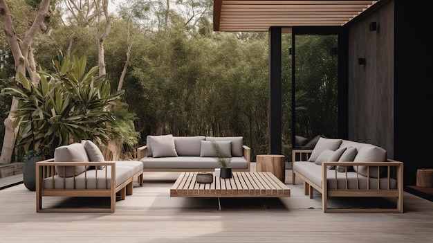 A Photo of Minimalist Outdoor Lounge with Contemporary Furniture