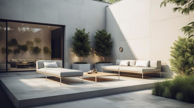 Photo a photo of minimalist outdoor patio with zen inspired features