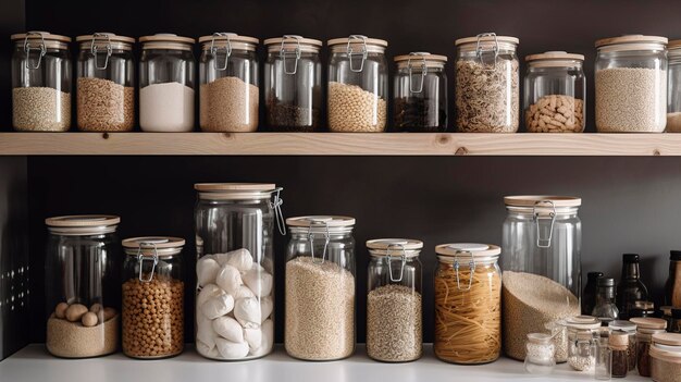 A Photo of Minimalist Pantry with Glass Jars